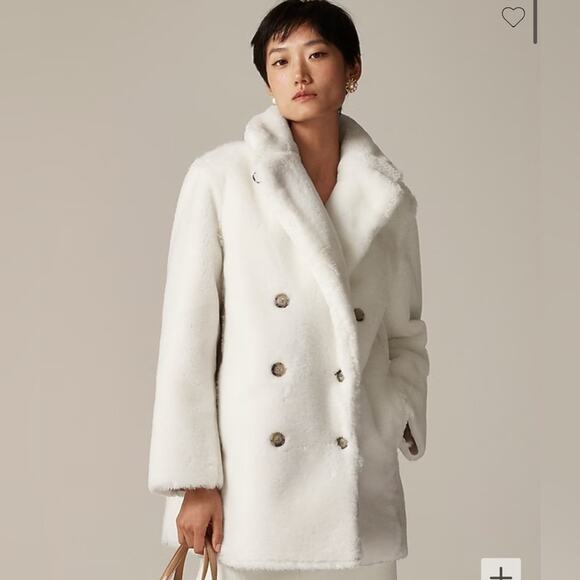 J. Crew NWT Women's Faux Fur Peacoat in Ivory Size 2X - Picture 1 of 10